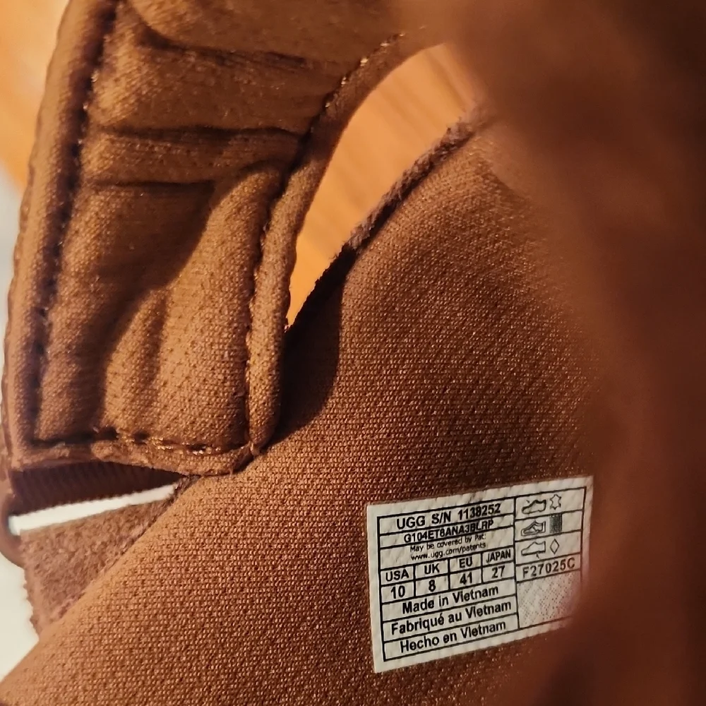 UGG Brown Leather Slip-On Clogs with Buckle Detail - Picture 4 of 5